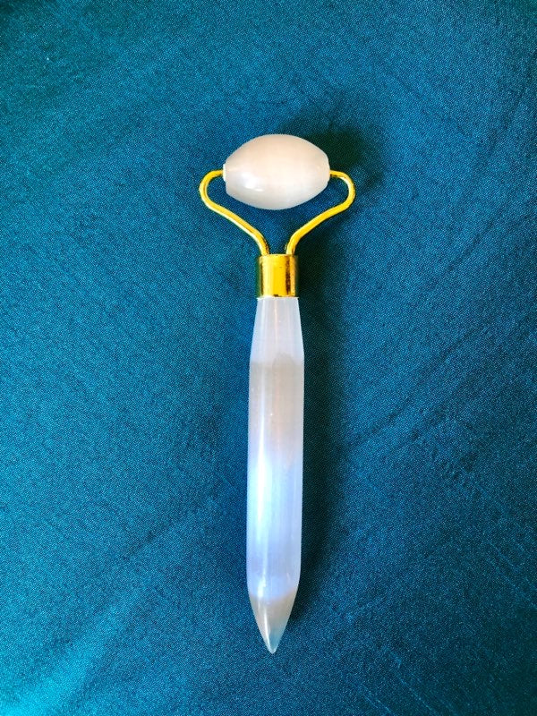 “Ethereal”: Selenite brow/eye roller with signature facial reflexology tip